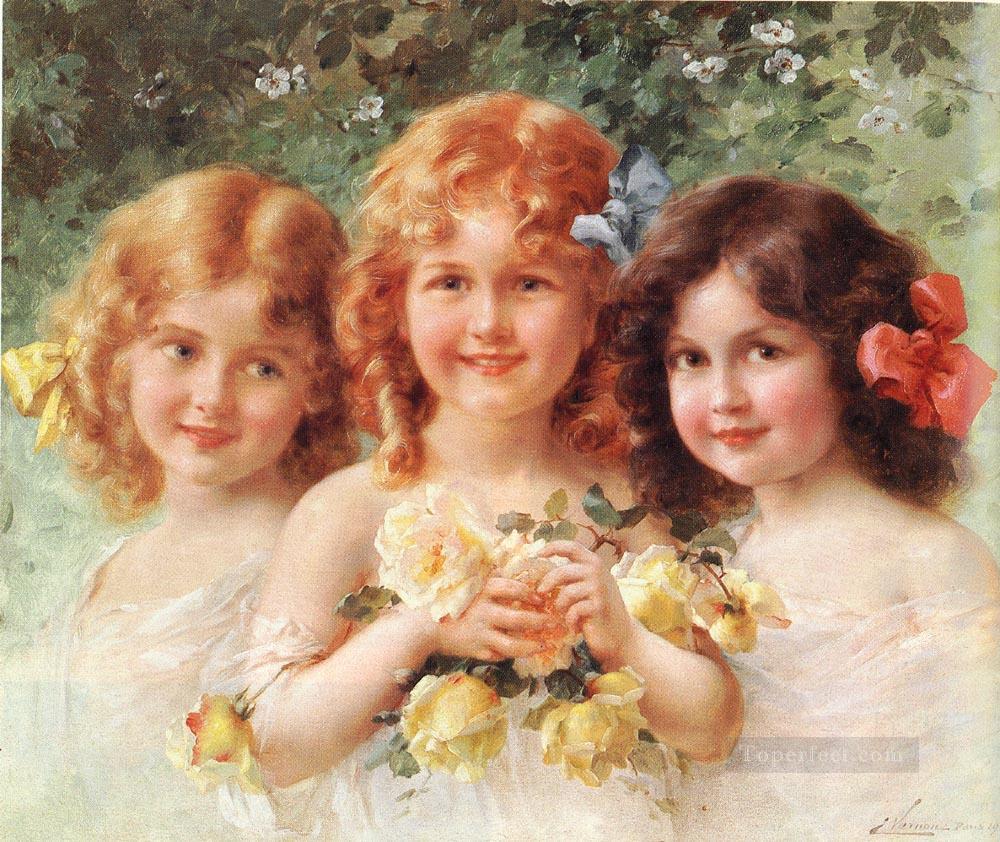 三姉妹の少女エミール・バーノン油絵